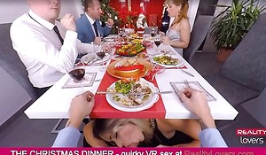 Oral-stimulation under transmitted to table on Christmas in VR alongside beautiful comme ci