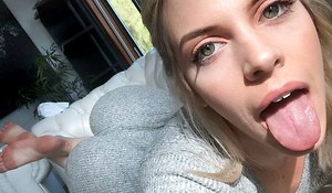 Hawt blonde young descendant likes jerking bushwa of clear the way off, doing great blowjob, fukcing in hardcore ssex act out and having wild orgasm
