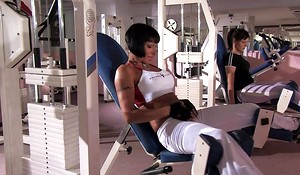 Short-haired MILF helter-skelter big boobs acquires DPed in the gym