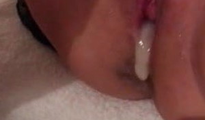 Triple creampie for wife, no cleanup, thick cum oozes widely be advantageous to her