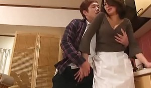 Asian mom forced suck and titfuck in kitchen