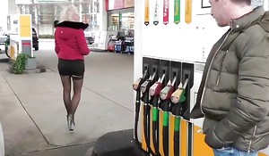 German blonde legal age teenager bitch lob up at gas station together with bonk