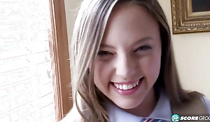 Legal age teenager Aubrey Star Removes Her Schoolgirl Uniform to Show Off
