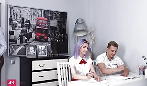Mia Cheers - Two cocks in a skinny purple haired legal age teenager