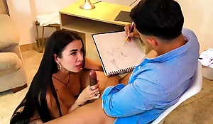 Artist can't contain himself and masturbates while drawing transmitted to big soul of Colombian Silvana Lee naked - Angel Cruz
