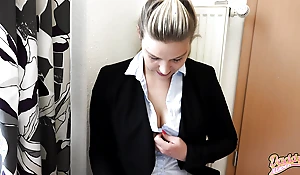 Business woman makes her pink flaps flutter