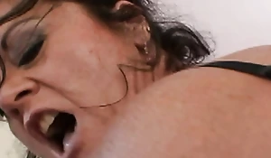Racy MILF De Bella gets grabbed, kissed, rubbed, and fucked apart from two horny guys
