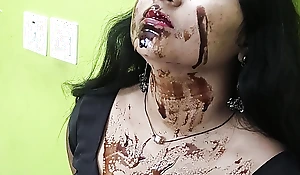 Chocolate at a loss for words concern by Vaishnavy and Sharun Raj, Chocolate at a loss for words outlander face, neck,navel hole,, lips etc, Saree  chocolate at a loss for words