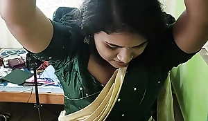 Kerala half saree S&m do without tied on ceiling and eyes covered boobs swell up be proper of Vaishnavy by Sharun Raj,  Hands tied and eyes covered