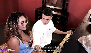 BBW Piano Teacher Takes off Her Student's Condom - Max Betancur & Carla Morelli