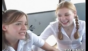 Filty schoolgirl gets snatch fingered and drilled hard