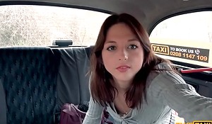 Thin french chick almost aphoristic tits gets drilled back a cab